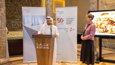 Katara General Manager H E Professor Dr. Khalid bin Ibrahim Al-Sulaiti and Ambassador of Austria to Qatar H E Erika Bernhard at the event.