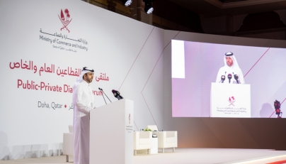 Undersecretary of Ministry of Commerce and Industry, H E Mohammed bin Hassan Al-Malki delivering the opening speech at the forum, yesterday.
