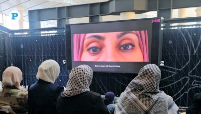 Screening of Mo’men Ghanim’s film 'Gaza’s Patient Heart' at the Qatar National Library recently. Pic: Marivie Alabanza / The Peninsula 