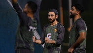 Pakistan's captain Salman Agha (C) attends a practice session at the International Cricket Council (ICC) Academy in Dubai on September 27, 2025, ahead of their Asia Cup 2025 Twenty20 international final cricket match against the India. (Photo by Sajjad HUSSAIN / AFP)
