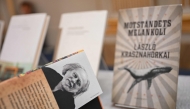 Books of Hungarian writer Laszlo Krasznahorkai, the winner of the 2025 Nobel Prize in Literature, are on display at the Swedish Academy in Stockholm, Sweden, on October 9, 2025. (Photo by Jonathan Nackstrand / AFP)