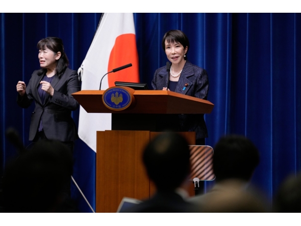 Japan's new Prime Minister Sanae Takaichi speaks during a press conference at the prime minister's office in Tokyo, Japan, Oct. 21, 2025. (Eugene Hoshiko/AP/Pool via Xinhua)

