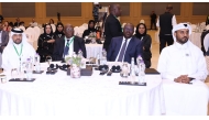 Ambassador of Uganda to Qatar, H E Dr. Stephen Chemoiko Chebrot, Permanent Secretary of the Ministry of Foreign Affairs in Uganda, Bagiire Vincent with other officials during the event, yesterday. PIC: Rajan Vadakkemuriyil