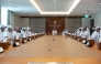 Minister of Commerce and Industry, H E Sheikh Faisal bin Thani bin Faisal Al Thani; Undersecretary of the Ministry, H E Mohammed bin Hassan Al Malki, with other officials during the meeting.