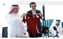Executive Director of Earthna, Dr. Gonzalo Castro de la Mata, and QRCS Assistant Secretary-General for Communication and Resource Development, Mohamed Al Beshri, display the first jersey donated by the Qatar National Football Team to the “1 Million Jerseys for Gaza” campaign.  Pic: Rajan Vadakkemuriyil/The Peninsula.