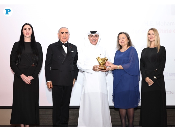 Ambassador of Qatar to Switzerland, H E Mohammed bin Jaham Al Kuwari receiving the award from Ambassador of Switzerland to Qatar, H E Florence Tinguely Mattli during the ceremony. Pic: Salim Matramkot/The Peninsula
