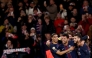 Paris Saint-Germain's Portuguese forward #09 Goncalo Ramos (C) celebrates scoring his team's first goal with Paris Saint-Germain's Moroccan defender #02 Achraf Hakimi (L) and Paris Saint-Germain's Georgian forward #07 Khvicha Kvaratskhelia (R) during the French L1 football match between Paris Saint-Germain (PSG) and OGC Nice at the Parc des Princes stadium in Paris on November 1, 2025. (Photo by FRANCK FIFE / AFP)