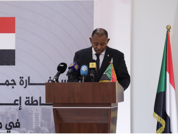 Sudanese Ambassador to the State of Qatar H E Badreddine Abdullah Mohammed Ahmed during the press briefing held at the Sudanese Embassy.