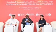 Minister of Labour H E Dr Ali bin Smaikh Al Marri during a panel discussion at the summit.