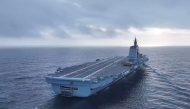 This screen grab from video footage from China's Ministry of Defence taken in May 2024 and released via AFPTV on May 11, 2024 shows China's third aircraft carrier Fujian carrying out sea trials at sea in an unknown location. Photo by Handout / various sources / AFP