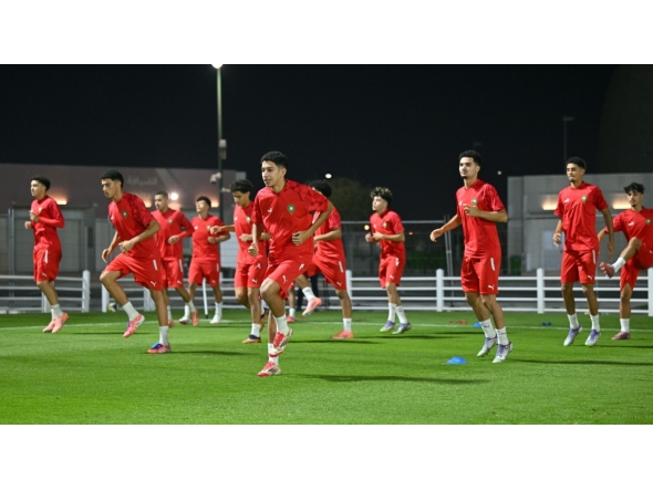 Morocco U17 players during a training session yesterday.