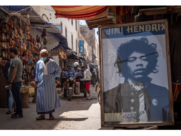 File photo: A picture taken in the Moroccan coastal city of Essaouira shows portraits of late US guitarist Jimi Hendrix on September 10, 2020. AFP / FADEL SENNA

