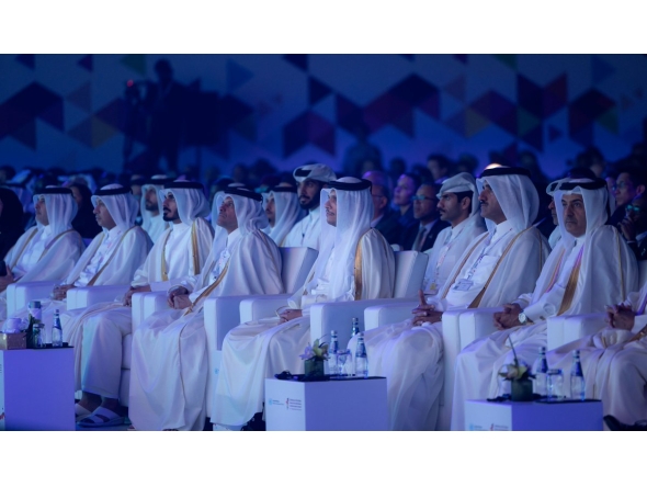 Prime Minister and Minister of Foreign Affairs H E Sheikh Mohammed bin Abdulrahman bin Jassim Al Thani and other dignitaries during the opening of eleventh session of the Conference of the States Parties to the United Nations Convention against Corruption in Doha yesterday.