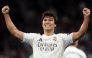 Real Madrid's Spanish forward #16 Gonzalo Garcia celebrates scoring his team's fourth goal during the Spanish League football match between Real Madrid CF and Real Betis at Santiago Bernabeu Stadium in Madrid on January 4, 2026. (Photo by Pierre-Philippe MARCOU / AFP)
