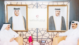 RACA General Manager Ibrahim Abdullah Al Dehaimi (right) meeting RNSR's International Ambassador for Social Responsibility Dr. Mohammad bin Saif Al Kuwari.