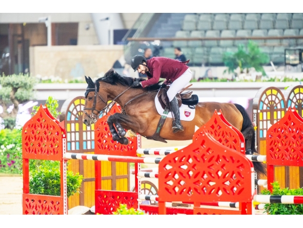 Qatar's Mohammed K. Al Baker guides Dukhan over a fence during the CSI5* – 1.40m event.