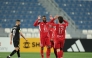 Karl Toko Ekambi (left) and Salem Reda celebrate a goal against Al Sadd yesterday. 