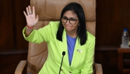 Venezuela's interim President Delcy Rodriguez waves during a presidential address to Parliament at the National Assembly in Caracas on January 15, 2026 (Photo by Federico PARRA / AFP)