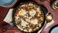 Lentil Skillet With Spinach, Tomato, Egg and Feta. Marvin Joseph/The Washington Post; food styling by Carolyn Robb