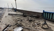 Debris and sand are pictured on a pavement along the coast in Praia da Vieira, after storm Kristin hit Portugal, on January 29, 2026. Photo by Jerome Pin / AFP