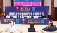 FROM LEFT: Press Conference Moderator Abdulla Mohamed Al Marri, Head of the Technical Committee Ahmed Al-Jaber, Half Marathon and Team Village Sheikh Abdullah bin Saud Al-Thani, Qatar Diar Logistics & Security Manager Abdulla Ibrahim Al-Fakhroo, QDB Marketing & Communication Senior Manager Ahmad Hassan Al-Mahasna, and Communication and Public Relations Director at the Ministry of Labour Maha Dahawi Al Shamari during a press conference at the QOC Headquarters yesterday.
