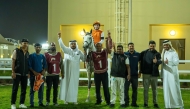 The connections of Mutamarrid celebrate their Ras Rokn Island Cup triumph. PIC: Juhaim/QREC