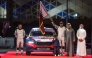 QMMF President Abdulrahman Al Mannai and Executive Director Amro Al Hamad with Nasser Saleh Al Attiyah and Candido Carrera during the ceremonial start. 