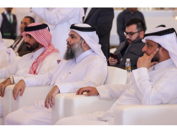 Undersecretary of the Ministry of Awqaf and Islamic Affairs H E Dr. Sheikh Khalid bin Mohammed bin Ghanem Al Thani with other officials during the press conference.