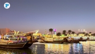 Traditional wooden dhows illuminated with decorative lights are seen moored along the Doha Corniche on February 21, 2026. Photo by Vishnu Prasad KS/ The Peninsula
