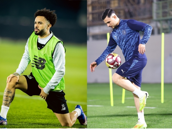 (Left) Al Sadd's Claudinho during a training session and Al Duhail's Bassam Al Rawi in action.