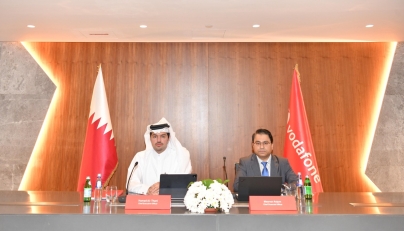 Vodafone Qatar Chief Executive Officer, Sheikh Hamad Abdulla Jassim Al Thani (left) during the Ordinary General Assembly Meeting held virtually.