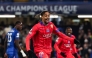 Paris Saint-Germain's French forward #29 Bradley Barcola celebrates after scoring his team second goal during the UEFA Champions League round of 16 second leg football match between Chelsea FC and Paris Saint-Germain (PSG) at Stamford Bridge, west London on March 17, 2026. (Photo by FRANCK FIFE / AFP)