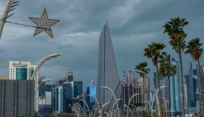 Cloudy skies loom over Doha’s West Bay skyline after Qatar witnessed rainfall yesterday. Pic: Shafrin Karim