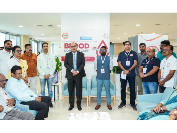 Ambassador of India H E Vipul at the blood donation camp.