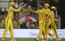 Chennai Super Kings' Indian cricket player Anshul Kamboj (2L) celebrates with teammates after taking the wicket of Rajasthan Royals' Indian player Vaibhav Suryavanshi during the 2026 Indian Premier League (IPL) T20 match between Rajasthan Royals and Chennai Super Kings at the Barsapara Cricket Stadium in Guwahati on March 30, 2026. (Photo by BIJU BORO / AFP) 
