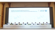 Chairman of the Board of Ahlibank Sheikh Faisal bin AbdulAziz bin Jassem Al-Thani with  senior officials during the meeting, yesterday.