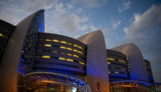 Sidra Medicine lit up in blue to mark the World Autism Awareness Day