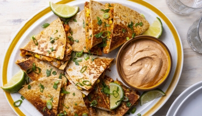 Salmon, Kimchi and Corn Quesadillas. Scott Suchman/ The Washington Post; food styling by Lisa Cherkasky