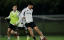 Al Shamal’s top scorer in the QSL with eight goals, Baghdad Bounedjah (right), trains with a teammate.