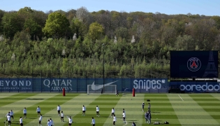 PSG players take part in a training session yesterday.