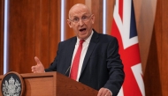 Britain's Defence Secretary John Healey delivers a statement on recent UK operational activity at 9 Downing Street in central London on April 9, 2026.  (Photo by Yui Mok / POOL / AFP)