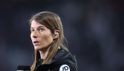 (FILES) Union Berlin's German assistant coach Marie-Louise Eta gives an interview prior to the German first division Bundesliga football match between RB Leipzig and Union Berlin in Leipzig, eastern Germany on February 4, 2024. (Photo by Ronny HARTMANN / AFP)