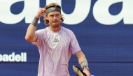 Russia's Andrey Rublev reacts after winning his men's singles semif-final match against Serbia's Hamad Medjedovic at the ATP Barcelona Open 