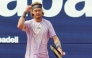 Russia's Andrey Rublev reacts after winning his men's singles semif-final match against Serbia's Hamad Medjedovic at the ATP Barcelona Open 