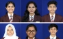 Clockwise from top left: Shamita Adiga (school topper), Harreni Shunmuga Sundara Rajan, Garv Gupta, Ishaan Anees Moidu, Mridula Arun Prakash and Mariam Nasim.
