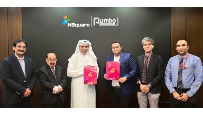 Vice Chairman and Managing Director of Jumbo Electronics Sajed Sulaiman, Director and CEO of Jumbo Electronics CV Rappai with officials from NSquare Xperts during the event.