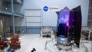 The Nancy Grace Roman Space Telescope is unveiled to the public at NASA's Goddard Space Flight Center in Greenbelt, Maryland on April 21, 2026. (Photo by Saul Loeb / AFP)