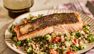 Crispy Salmon and Bulgur Salad. Picture: Tom McCorkle/For The Washington Post; food styling by Gina Nistico