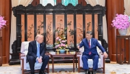 Chinese President Xi Jinping and U.S. President Donald Trump having a private meeting at Zhongnanhai in Beijing, capital of China (Xinhua/Li Xiang)
