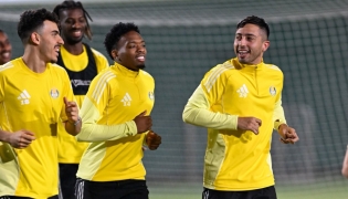 Al Gharafa players attend a training session in this file photo.